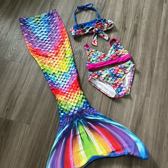 Rainbow Reef Mermaid Tail Monofin Swim Bundle Youth 6 Girls Swimsuit - Picture 1 of 4